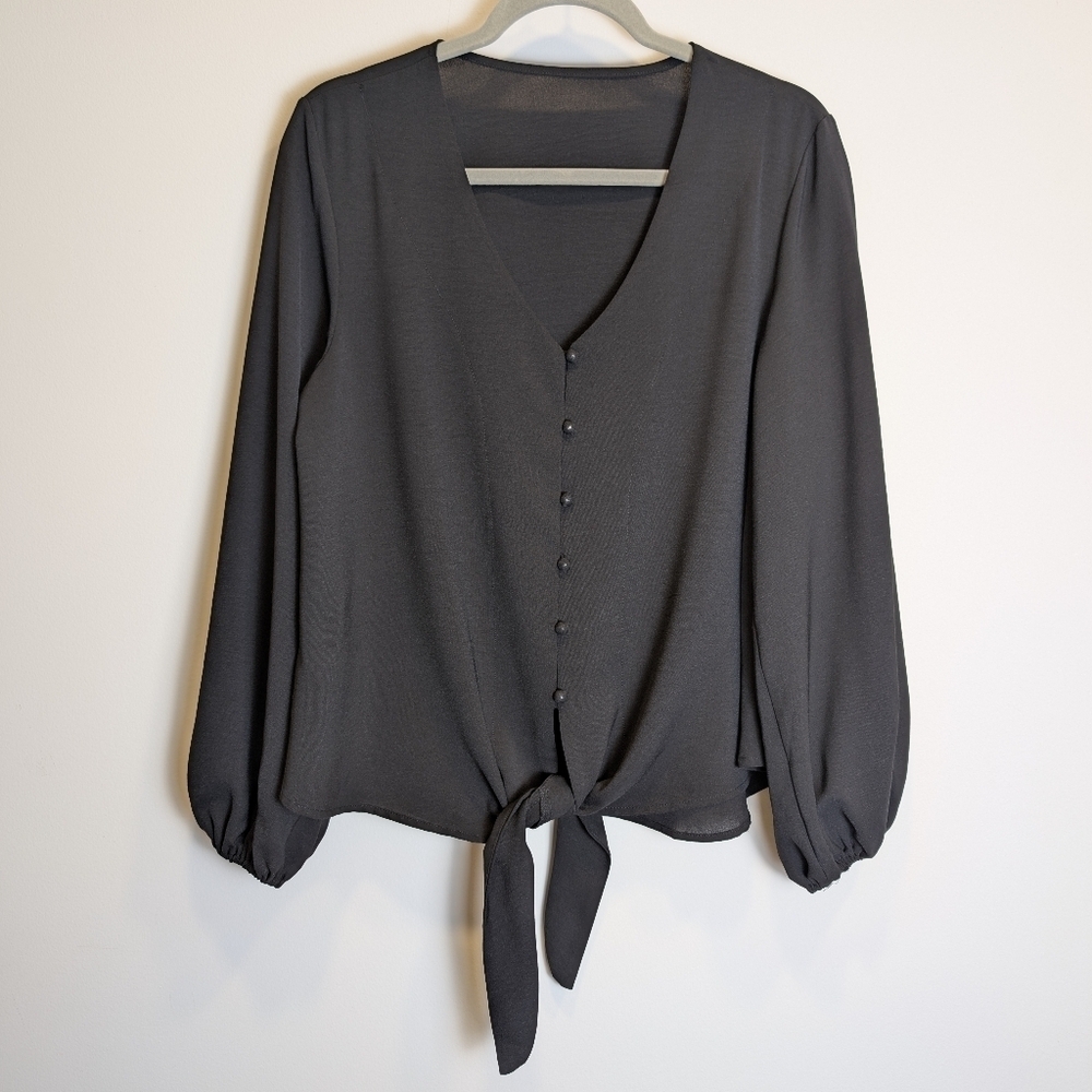 Black Long Sleeve Tie Front Blouse Size M